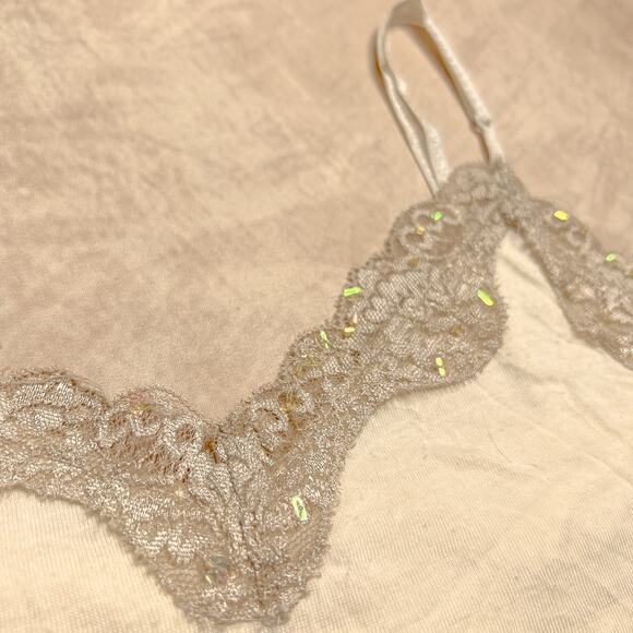 Vintage Y2K Hollister Lace Beaded Sequined Cami Tank Top Cream Coquette Princess - Picture 4 of 12